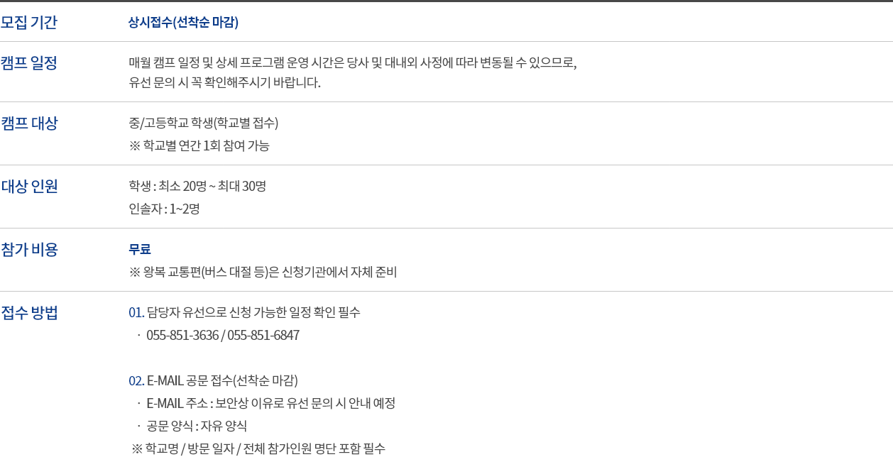 에비에이션 캠프 참가 안내